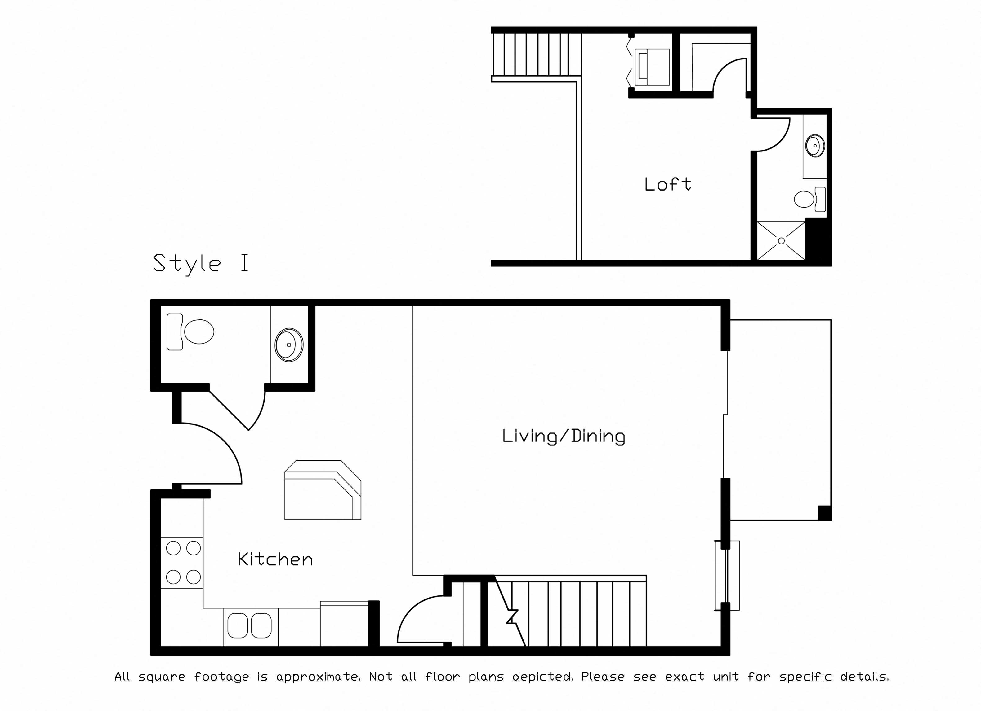 Floor plan for 1 bed, 1 bath, 806 sqft